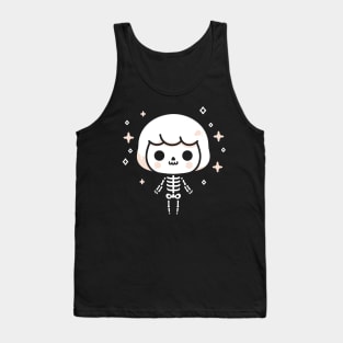 Cute Skeleton Girl with Short Hair | Kawaii Skeleton Design | Cute Halloween Tank Top
